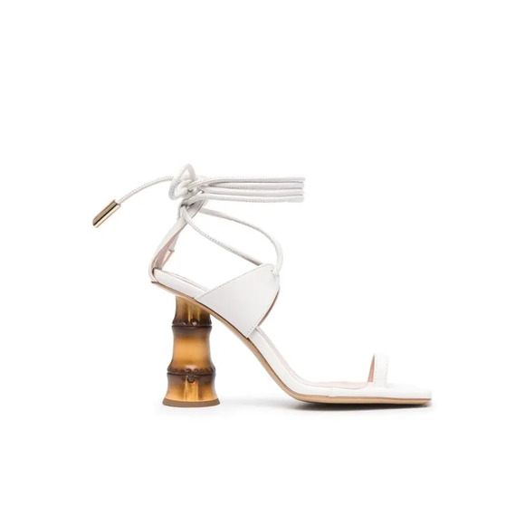 Gia Borghini Aquilone Bamboo-Heel Strappy Sandals White Women's Size 40 / US 9.5 - Picture 1 of 7